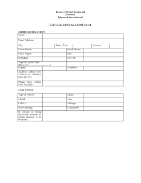 New Zealand Vehicle Rental Contract New Zealand Vehicle Rental Contract