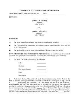 Commission Contract for Original Art Commission Contract for Original Art