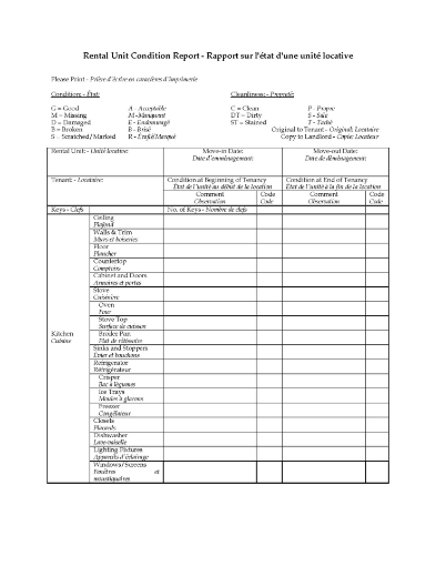 Manitoba Rental Unit Condition Report