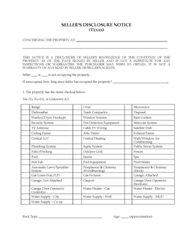 Picture of Texas Seller's Disclosure Notice