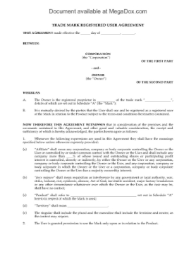 Trade Mark Registered User Agreement Trade Mark Registered User Agreement