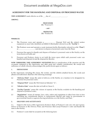 Picture of Waste Water Disposal Agreement