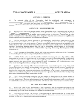 United States Set of Bylaws of For-Profit Corporation United States Set of Bylaws of For-Profit Corporation