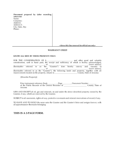 Picture of Arizona Warranty Deed Form