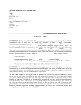 Colorado General Warranty Deed Form Colorado Warranty Deed Form