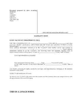 Show details for Maine Warranty Deed Form Picture of Maine Warranty Deed Form