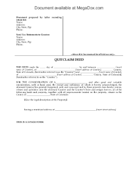 Show details for Colorado Quitclaim Deed Picture of Colorado Quitclaim Deed