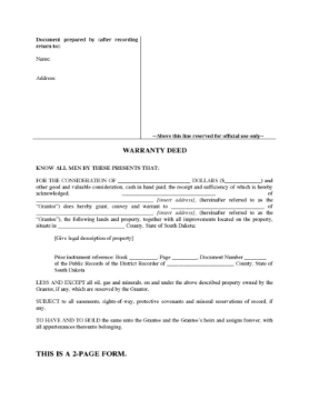 South Dakota Warranty Deed Form South Dakota Warranty Deed Form