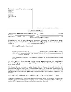 Show details for Tennessee Warranty Deed Form Picture of Tennessee Warranty Deed Form