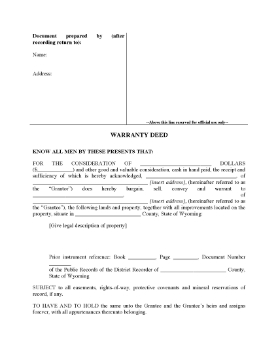Show details for Wyoming Warranty Deed Form Picture of Wyoming Warranty Deed Form