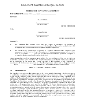 Show details for Restrictive Covenant Agreement for Franchise Picture of Restrictive Covenant Agreement for Franchise