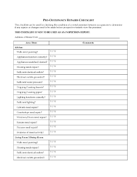 Show details for Canada Pre-Occupancy Repairs Checklist Picture of Canada Pre-Occupancy Repairs Checklist