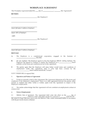 Australia Workplace Agreement form Australia Workplace Agreement form