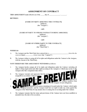 Assignment of Contract to Third Party Assignment Form to assign your rights and obligations under a contract to a third party