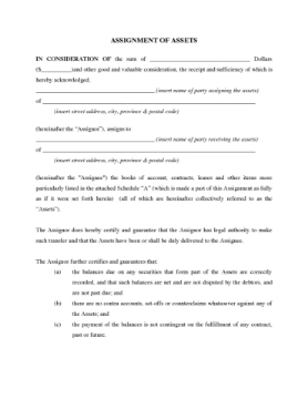 Assignment of Business Assets Assignment and transfer of assets of a business