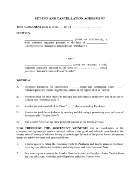Canada Set-Off and Cancellation Agreement Canada Set-Off and Cancellation Agreement