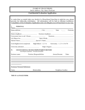 Australia Franchisee Evaluation and Application Form Australia Franchisee Evaluation and Application Form