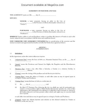 Alberta Purchase and Sale Agreement for Oil and Gas Rights Picture of Alberta Purchase and Sale Agreement for Oil and Gas Leases