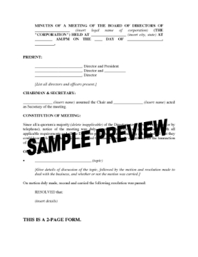 USA minutes of directors meeting Template for minutes of a directors meeting of a U.S. company