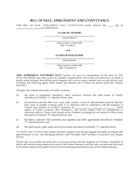 Canada Bill of Sale for Business Assets Canada Bill of Sale for Business Assets