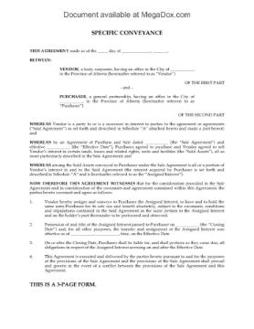 Alberta Specific Conveyance Agreement for Oil and Gas Assets Alberta Specific Conveyance form to transfer title to oil and gas assets
