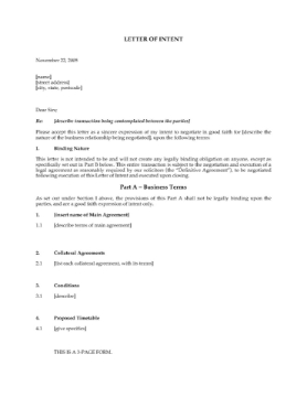 Australia Letter of Intent Template Australia Letter of Intent Template