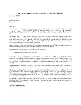 Letter of Intent for Computer Consulting Services Letter of Intent for Computer Consulting Services