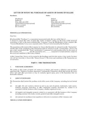 USA Letter of Intent to Purchase Business Assets USA Letter of Intent to Purchase Business Assets