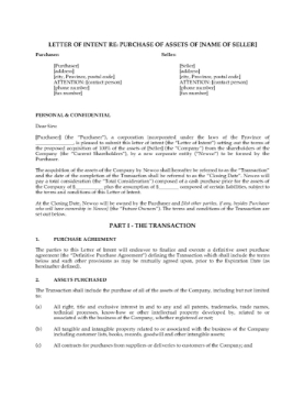 Canada Letter of Intent to Purchase Business Assets Canada Letter of Intent to Purchase Business Assets