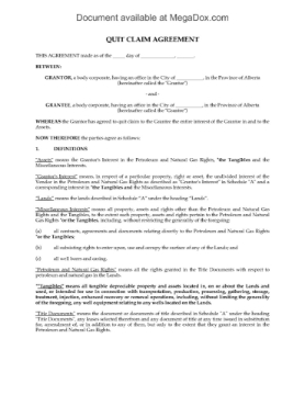 Alberta Quit Claim Agreement for oil and gas rights Picture of Alberta Quit Claim Agreement for Oil and Gas Rights