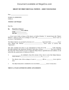 Alberta Right of First Refusal Notice for oil and gas asset exchange Picture of Alberta Right of First Refusal Notice (oil and gas)