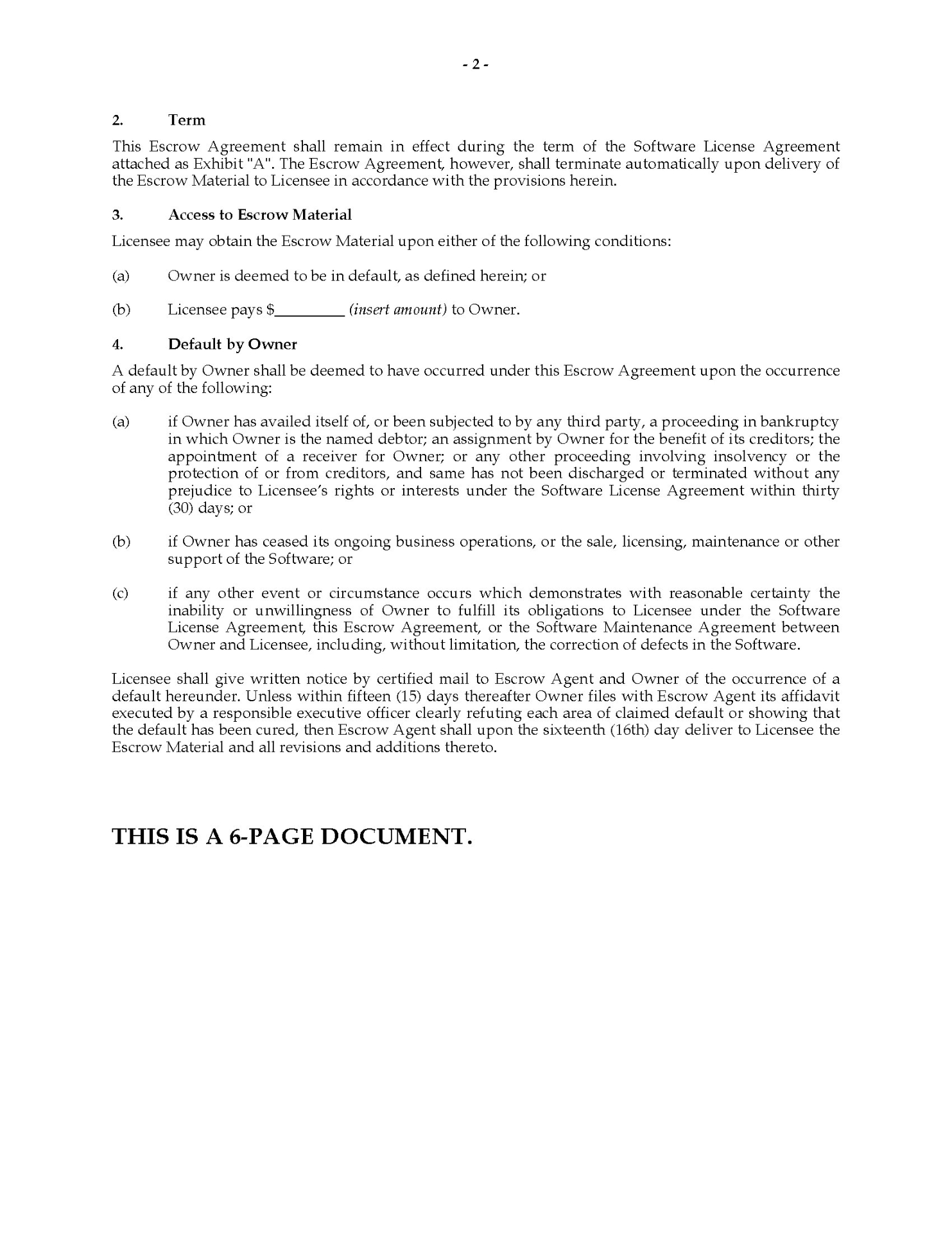USA Software Escrow Agreement Form | MegaDox.com
