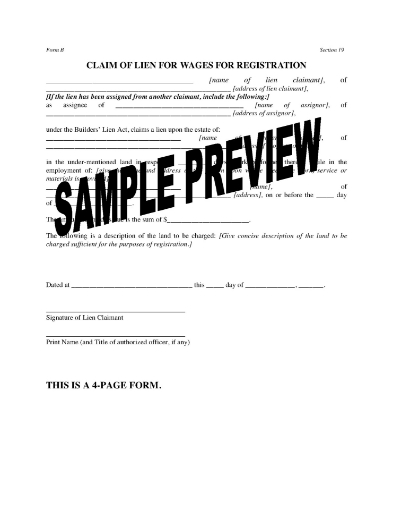 Nova Scotia Claim of Lien for Wages Forms Package