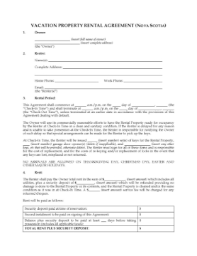 Nova Scotia Vacation Property Short-Term Rental Agreement Nova Scotia Vacation Property Short-Term Rental Agreement