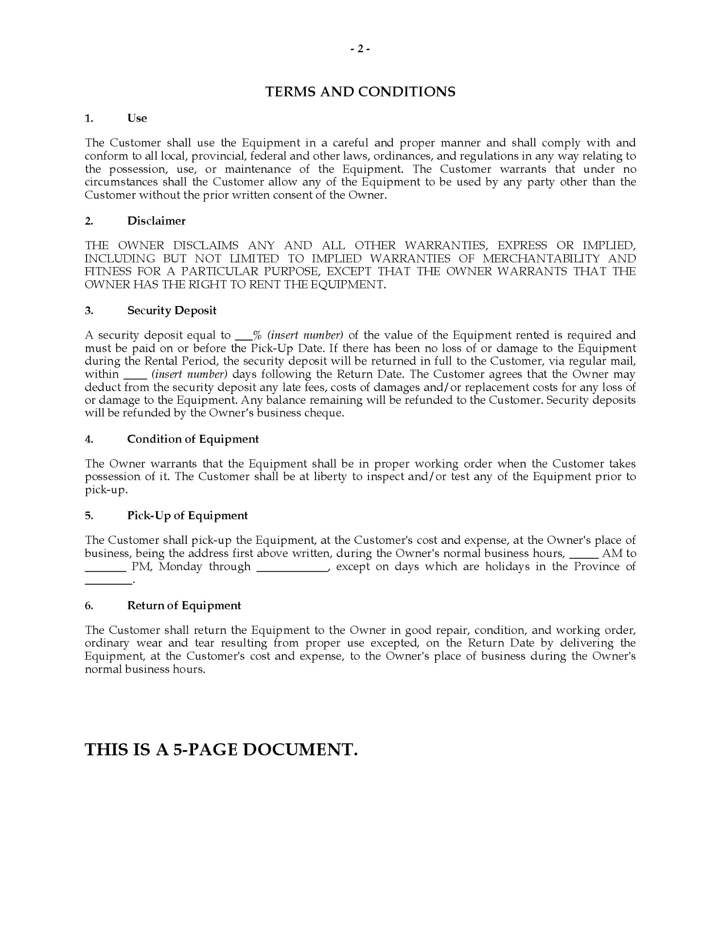 Canada Small Equipment Rental Agreement | MegaDox.com