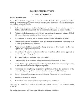 Code of Conduct for Film Crew Code of Conduct for Film Crew