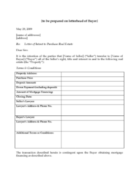 Canada Letter of Intent to Purchase Real Estate Canada Letter of Intent to Purchase Real Estate