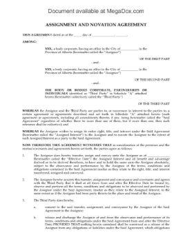 Alberta Assignment and Novation Agreement form Picture of Alberta Assignment and Novation Agreement