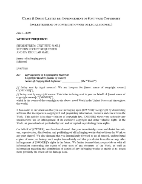 USA Cease and Desist Letter re Software Copyright USA Cease and Desist Letter re Software Copyright