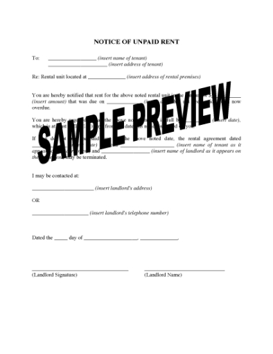 Picture of Montana Notice of Unpaid Rent