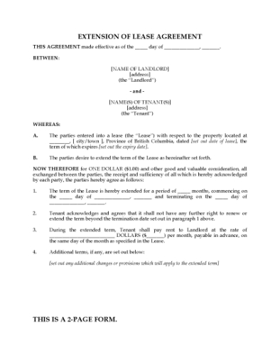 Picture of British Columbia Extension of Residential Lease