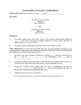 Ontario Extension of Residential Lease Ontario Extension of Residential Lease