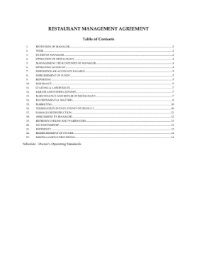 Restaurant Management Agreement Template Restaurant Management Agreement Template