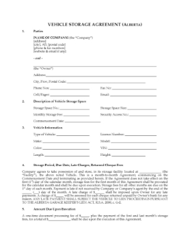Alberta Vehicle Storage Agreement Alberta Vehicle Storage Agreement