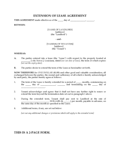 Picture of Louisiana Extension of Residential Lease