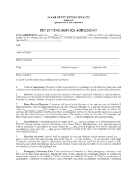 Pet Sitter Contract Forms Package Pet Sitter Contract Forms Package