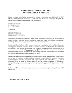 Emergency Veterinary Care Authorization and Release Emergency Veterinary Care Authorization and Release