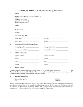 Picture of California Vehicle Storage Agreement