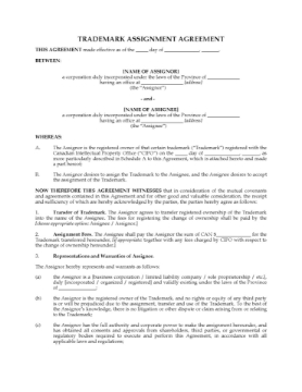 Canada Trade Mark Assignment Agreement Canada Trade Mark Assignment Agreement