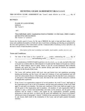 Kentucky Hunting Lease Agreement Kentucky Hunting Lease Agreement